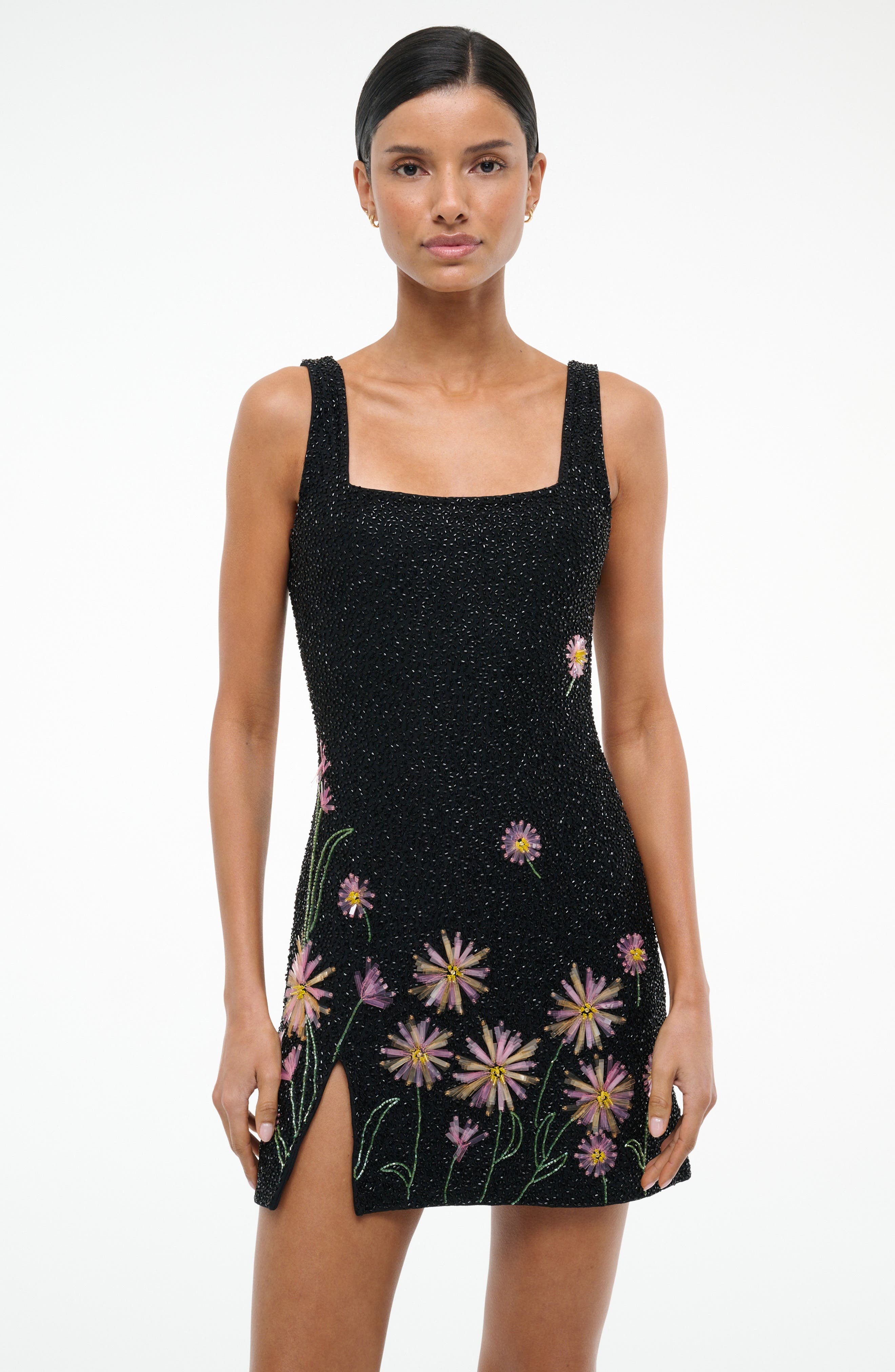 STAUD Le Sable Floral Beaded Minidress in Dahlia Daydream Black at Nordstrom - 4