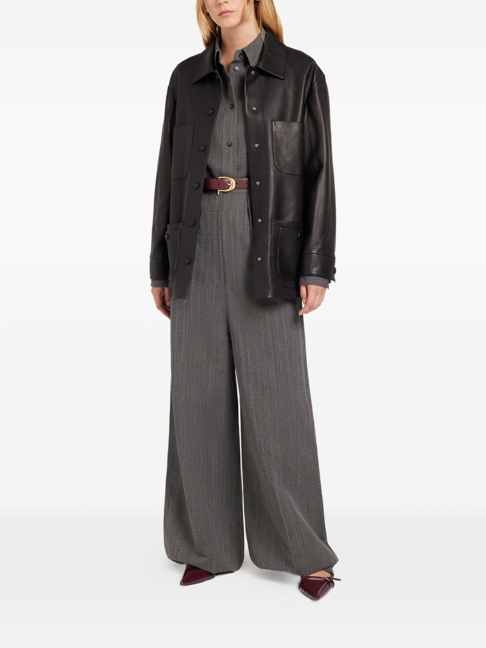 button-fastening leather jacket - 2