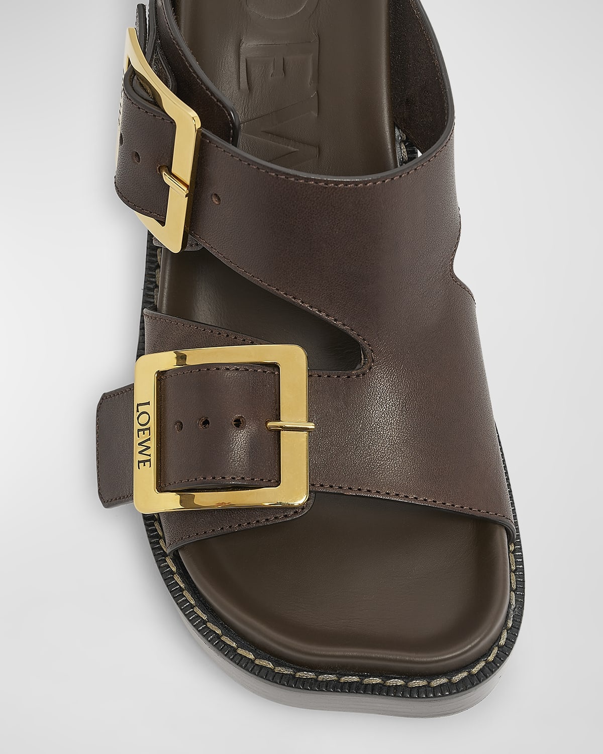 Leather Dual-Buckle Platform Sandals - 6