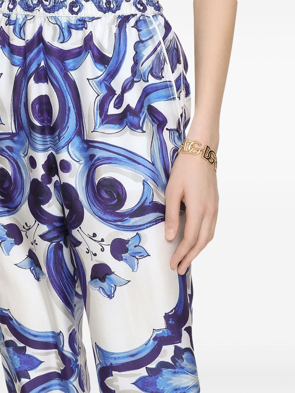 Majolica-print silk trousers - 5