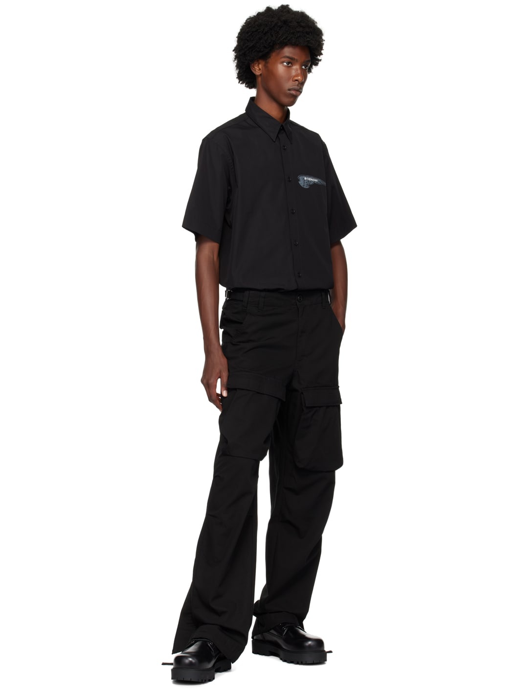 Black Spread Collar Shirt - 5
