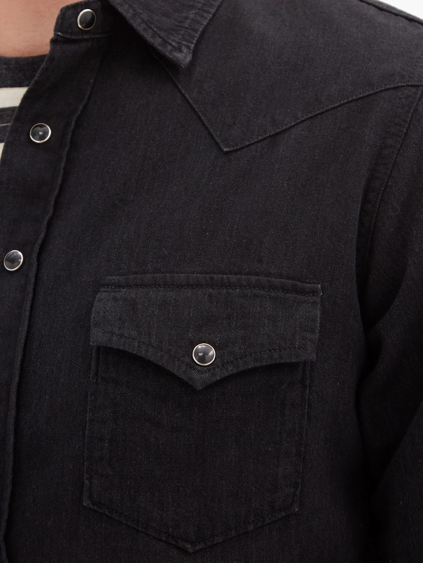 Panelled flap-pocket denim shirt - 3