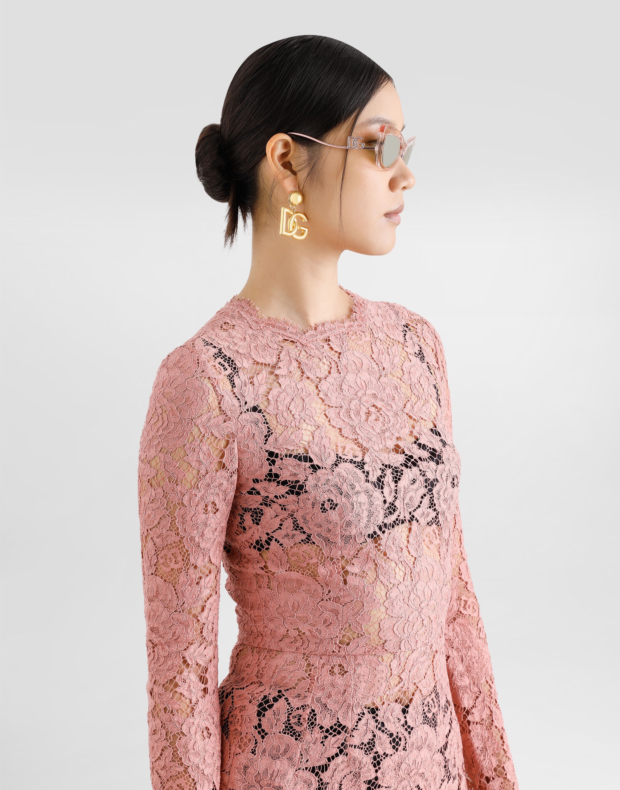 Calf-length sheath dress in branded floral cordonetto lace - 5