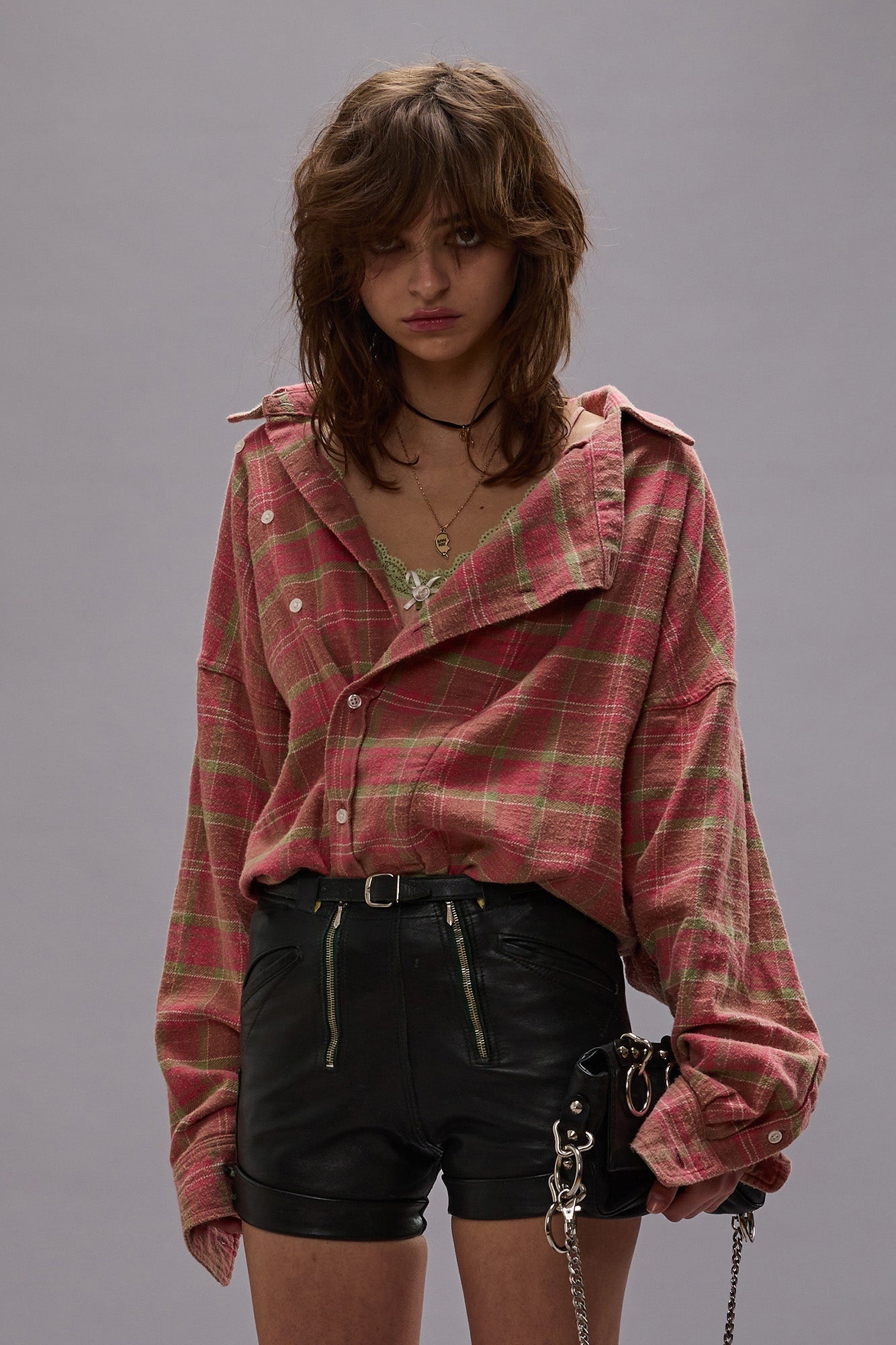 ASYMMETRICAL SHIRT - PINK PLAID - R13 - 1