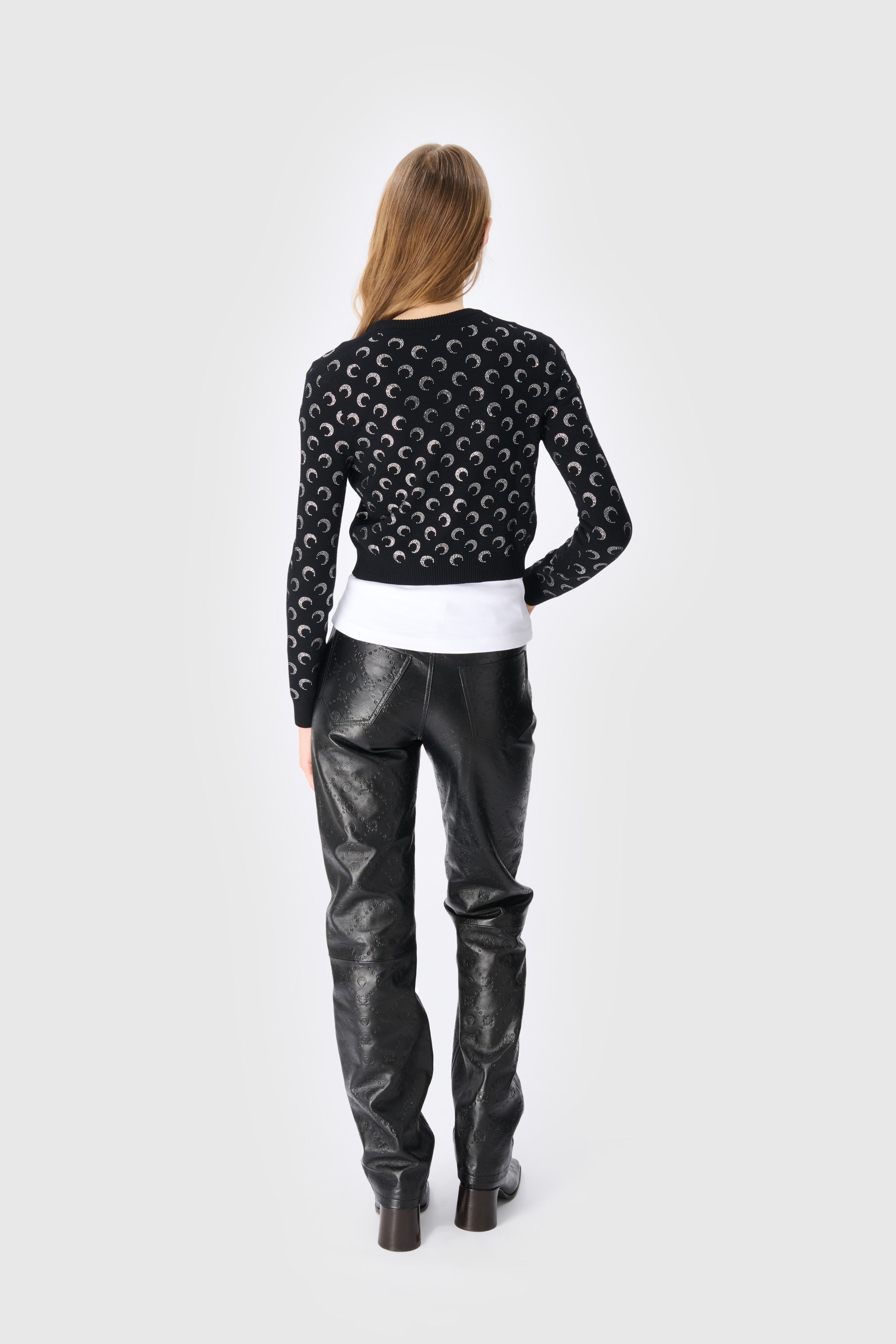 Moon Rhinestoned Knit Fitted Cardigan - 4