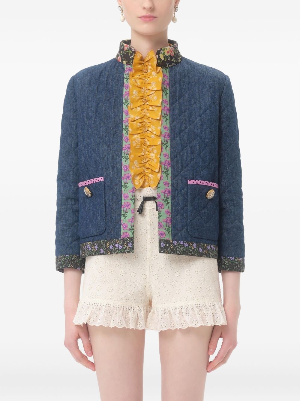 quilted floral cardigan - 3