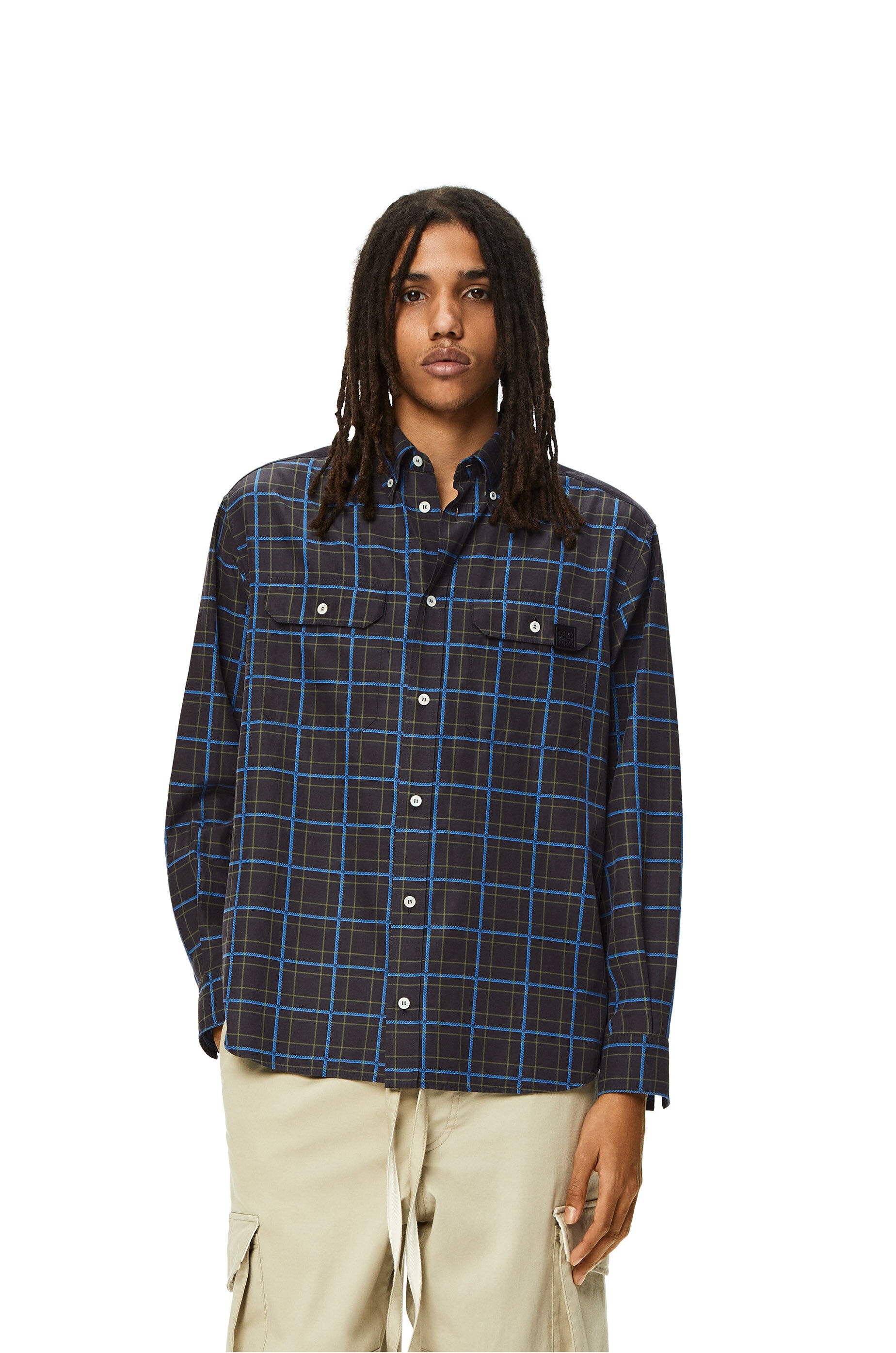 Chest pocket check shirt in silk and cotton - 3