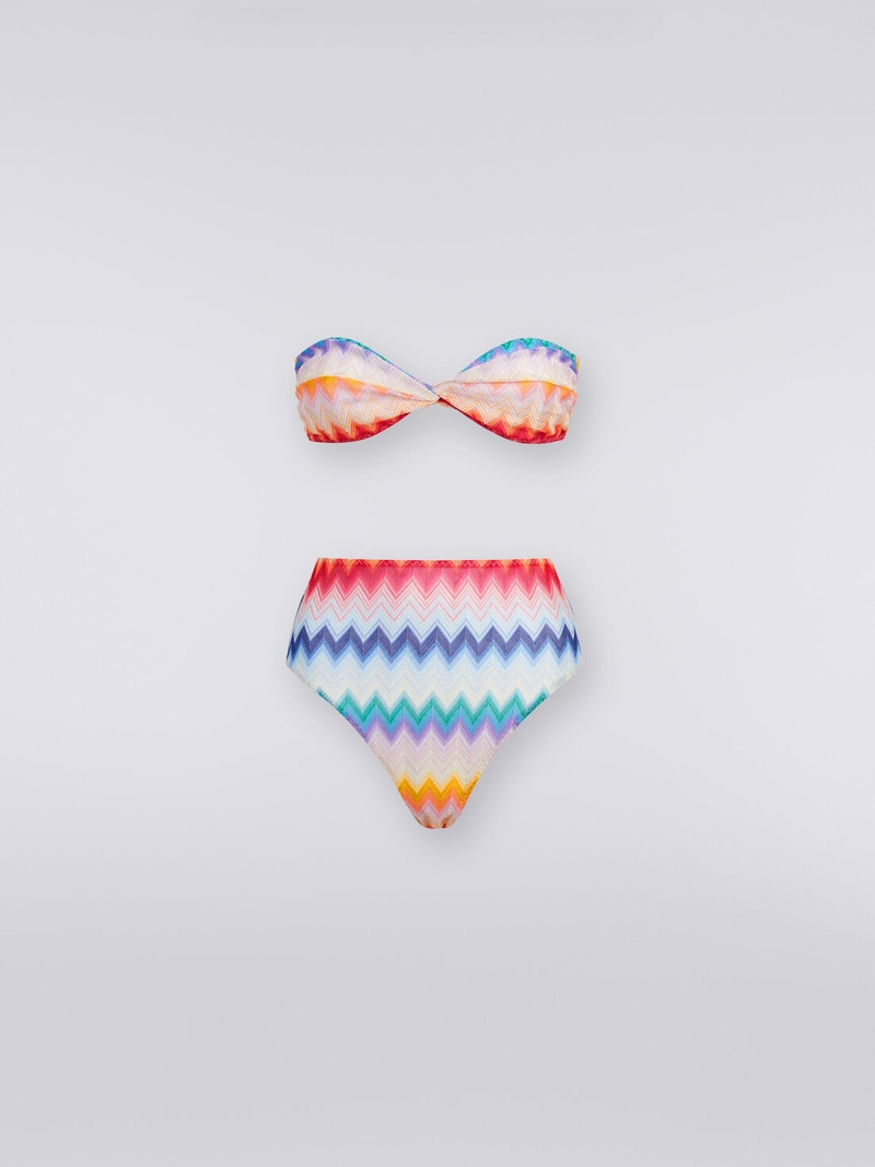 High-waisted bikini bottom in zigzag print fabric 1