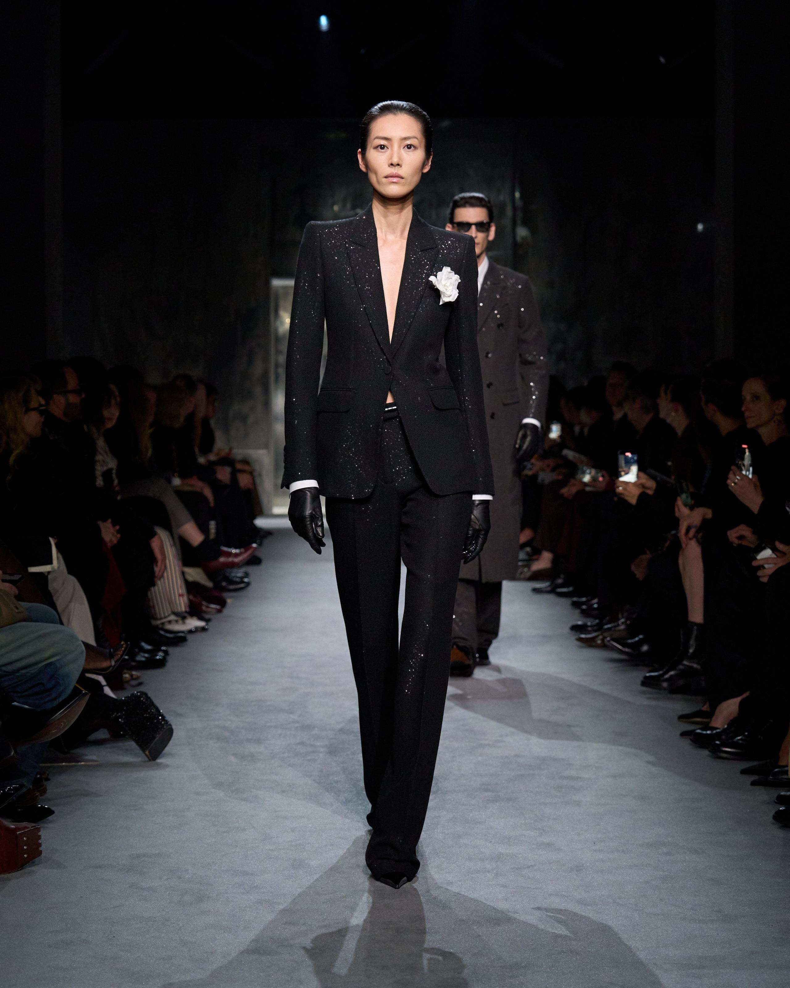 SEQUINED WOOL BLEND CREPE TAILORED STRAIGHT PANTS - 6