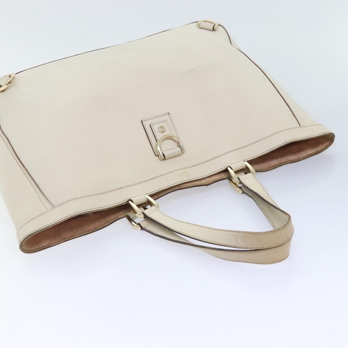 GUCCI Tote Bag Leather White Gold - 6