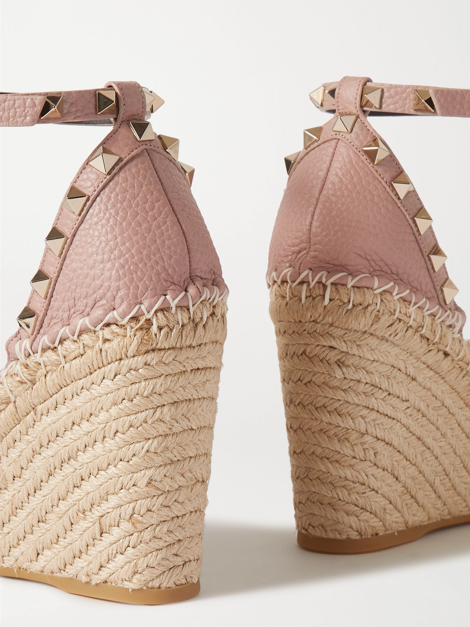 Rockstud 105 textured-leather espadrille wedge sandals Neutral - 4