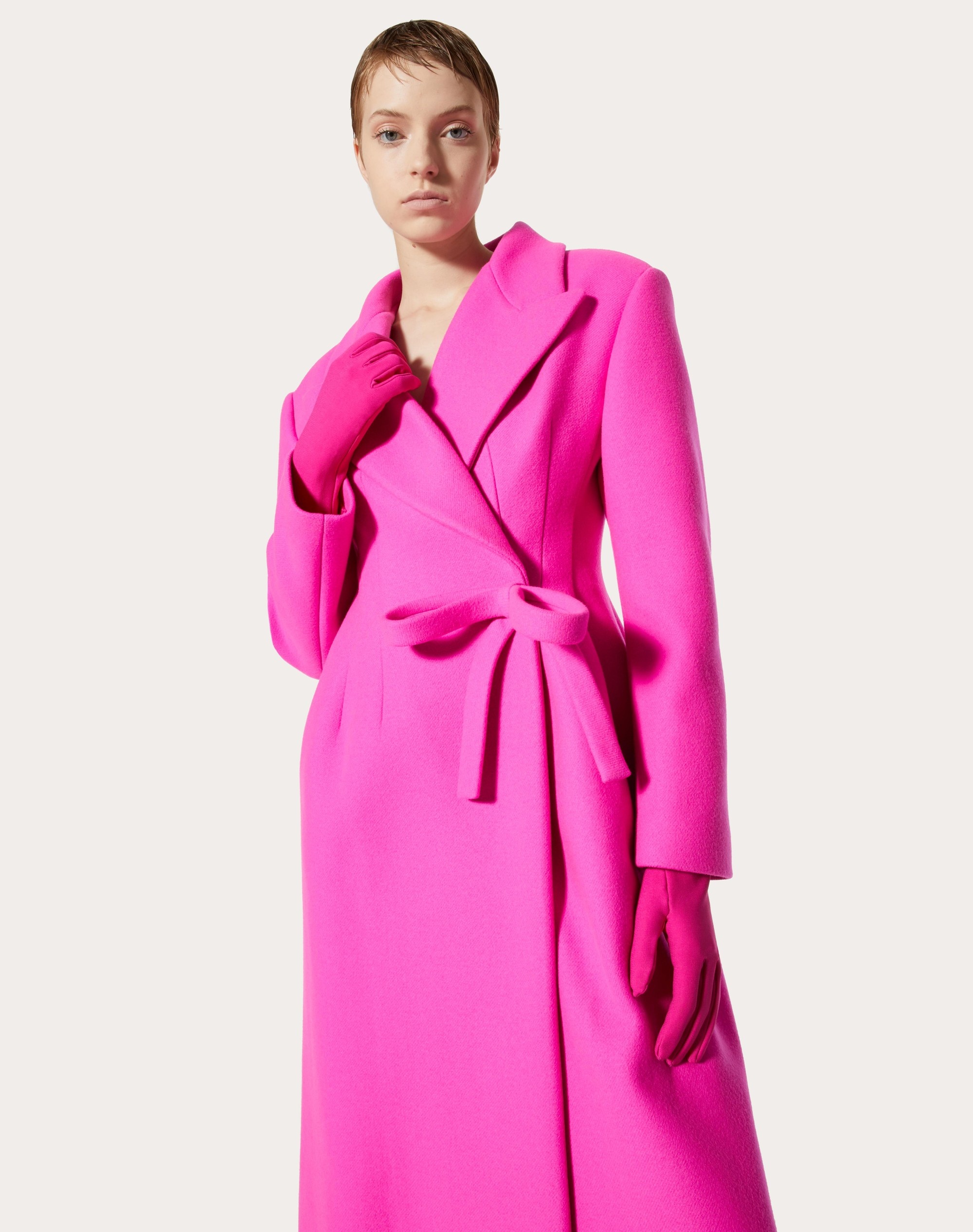 DIAGONAL DOUBLE WOOL LONG COAT WITH BOW DETAIL - 5