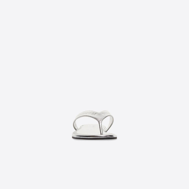 Women's Allover Logo Round Thong Sandal in Silver 3