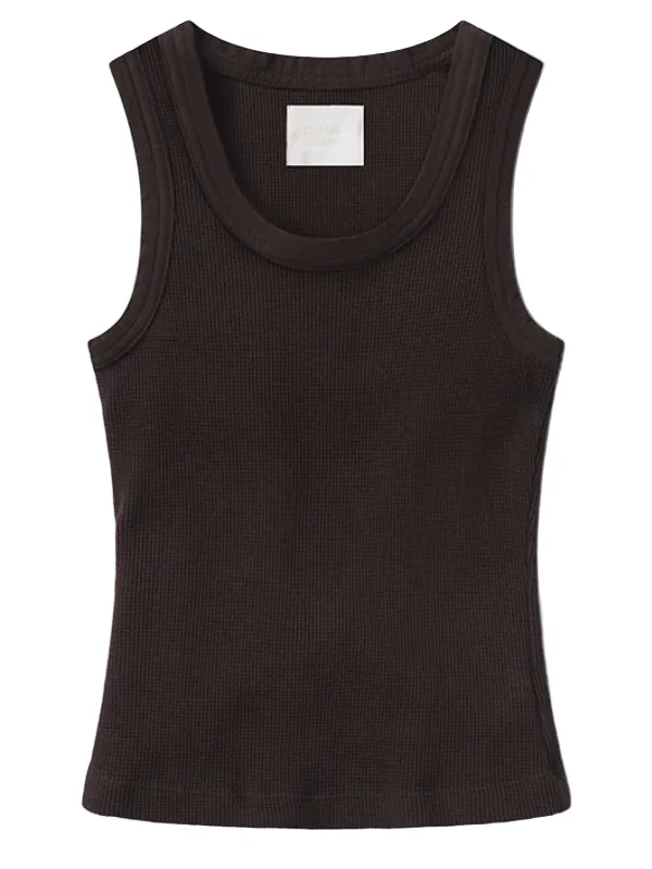 Inez Waffle Tank in Chocolate - 1
