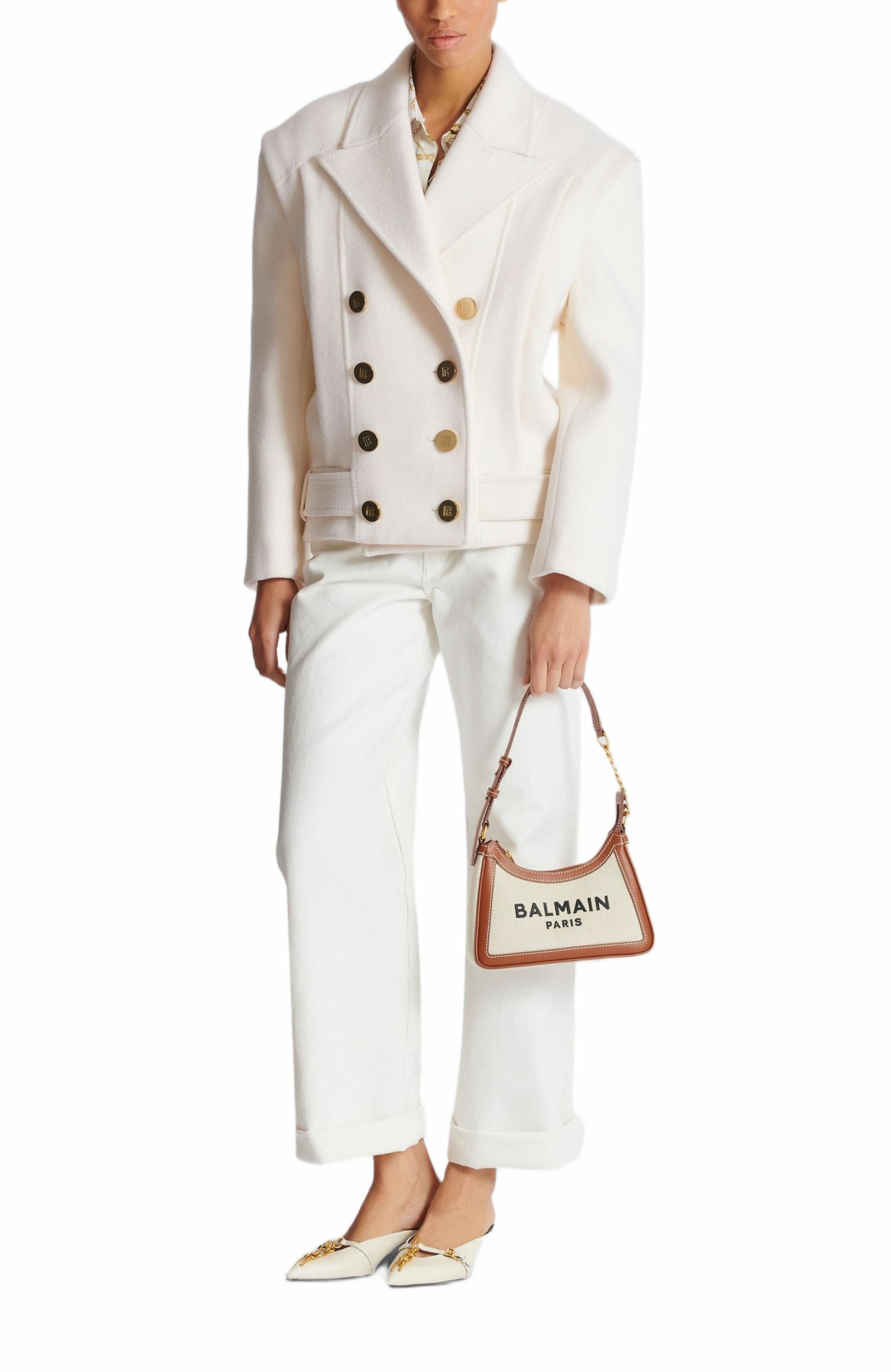 Balmain B-Army Shoulder canvas and leather bag in Beige at Nordstrom - 5