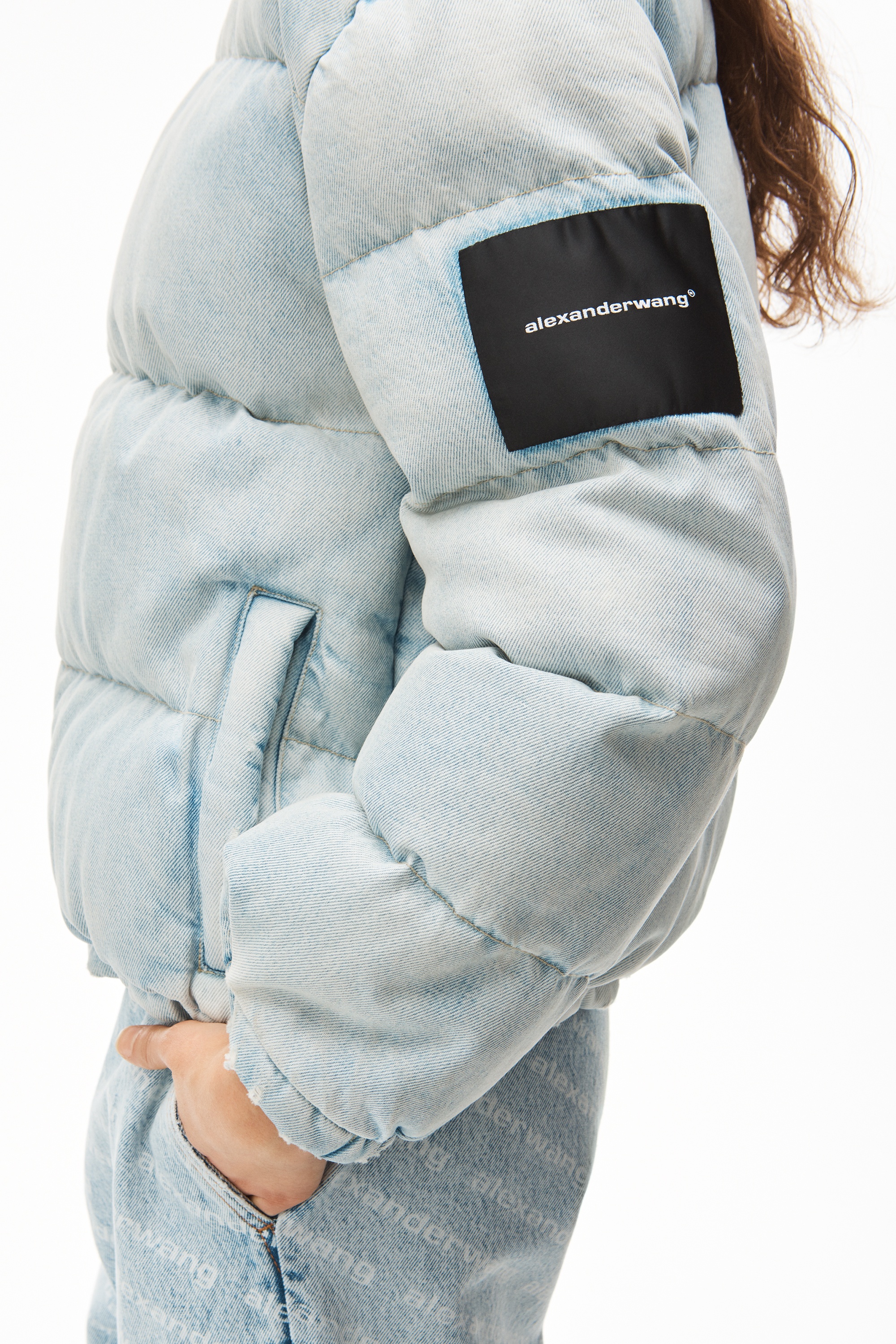 PUFFER JACKET IN BLEACHED DENIM - 4