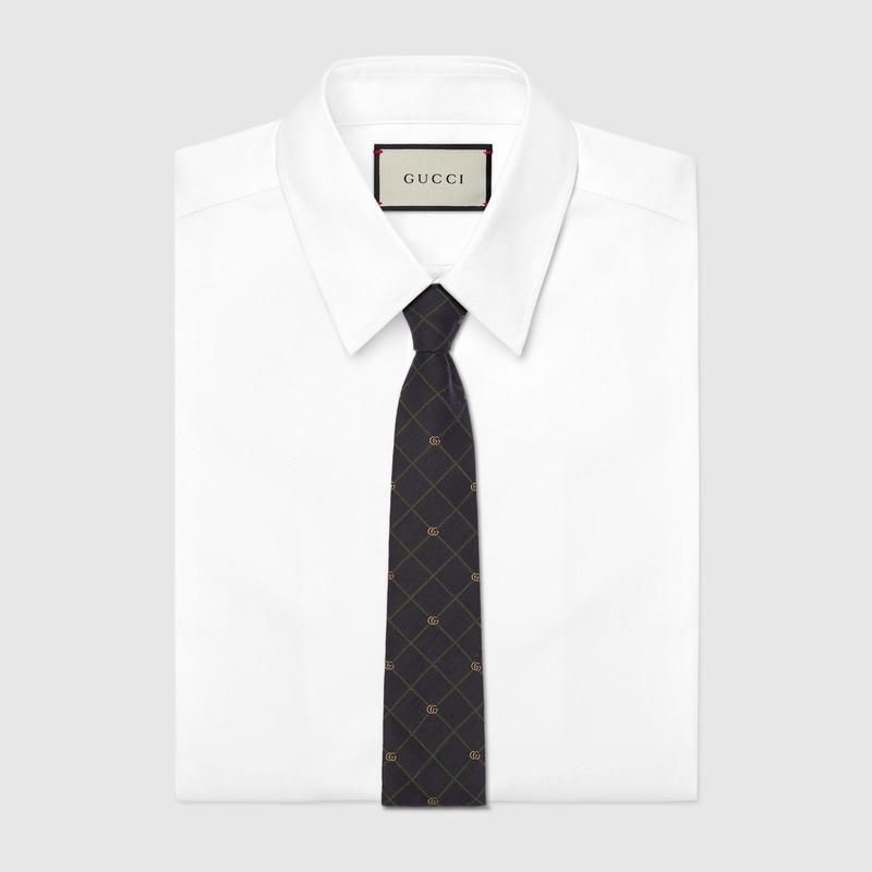 GUCCI Double G and check silk jacquard tie outlook