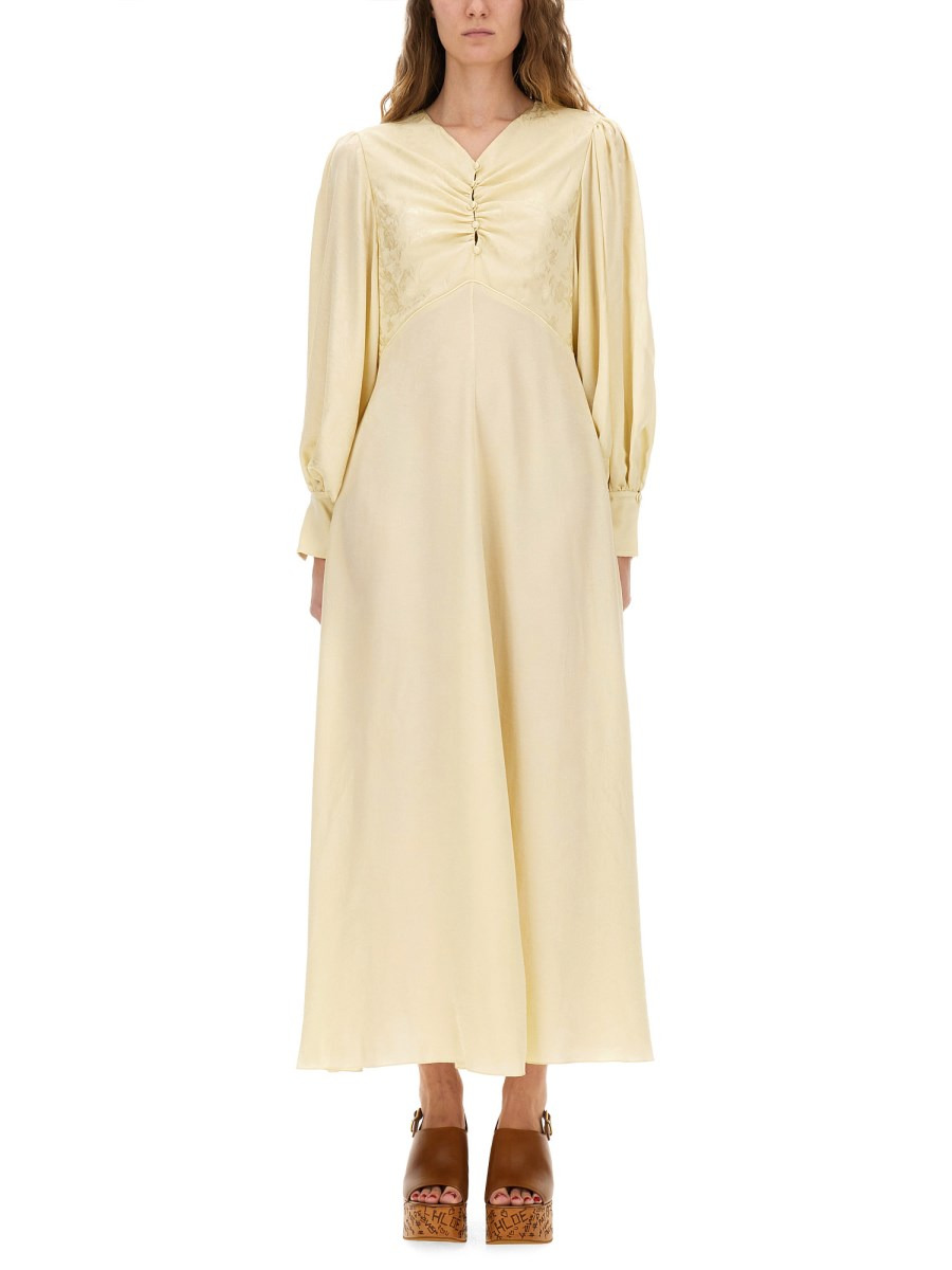 SILK JACQUARD RUCHED DRESS - 1