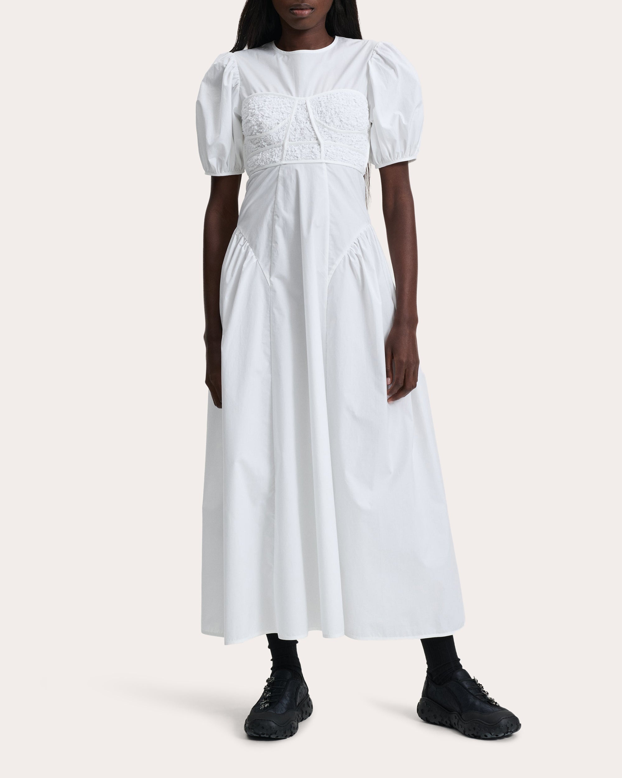 Clementine Cotton Bustier Gathered Puff-Sleeve Dress - 1