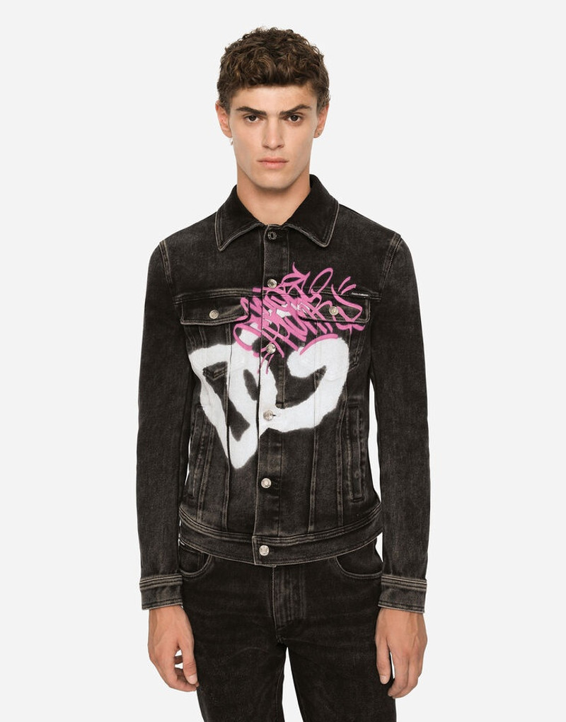 Dolce & Gabbana Black denim jacket with spray-paint DG print outlook