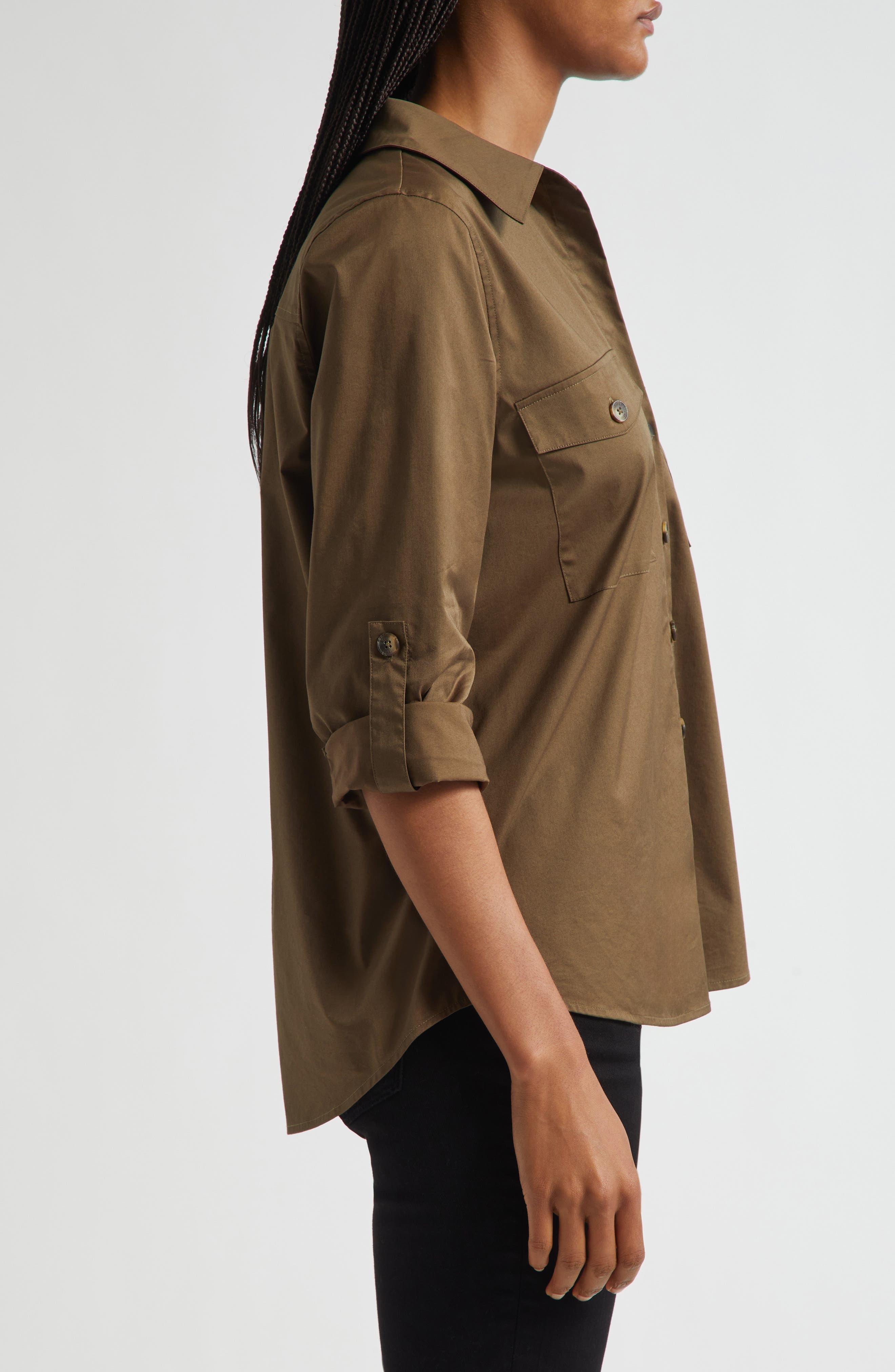 L'AGENCE Pearson Woven Military Shirt in Pine at Nordstrom - 3