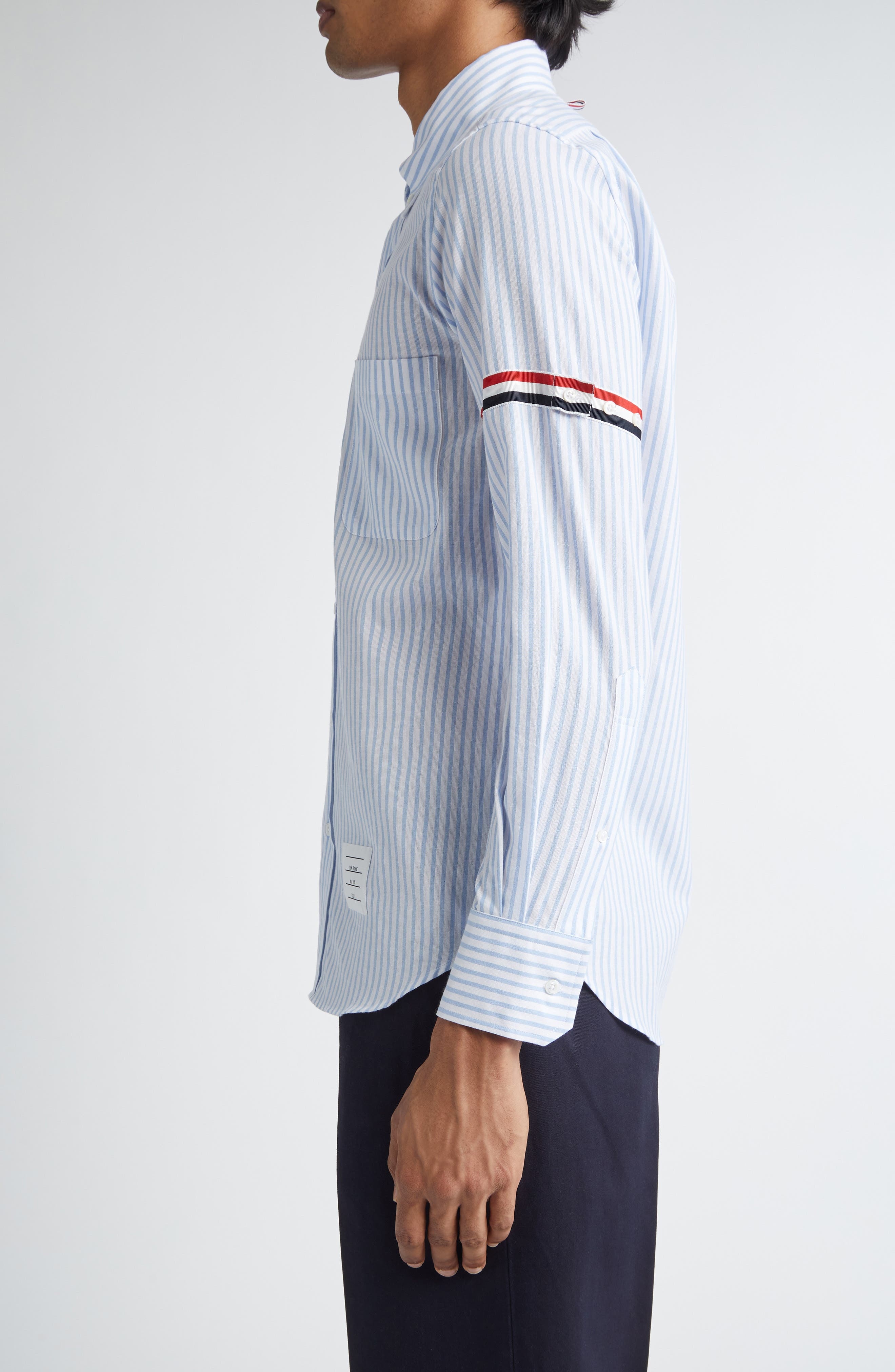 Thom Browne Armband Stripe Cotton Button-Down Shirt in Light Blue at Nordstrom - 3