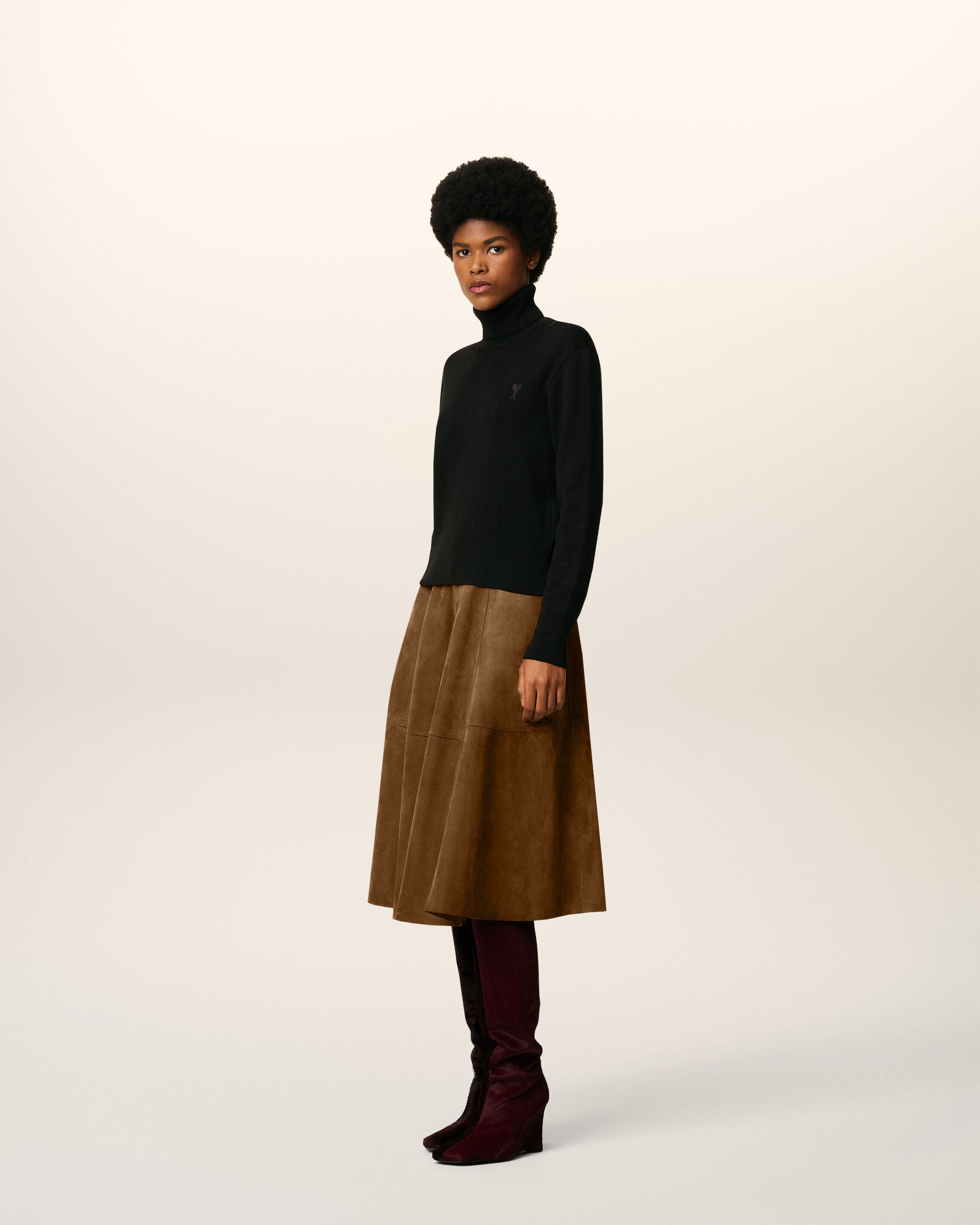 BLACK WOOL AMI DE COEUR TURTLE NECK SWEATER - 6