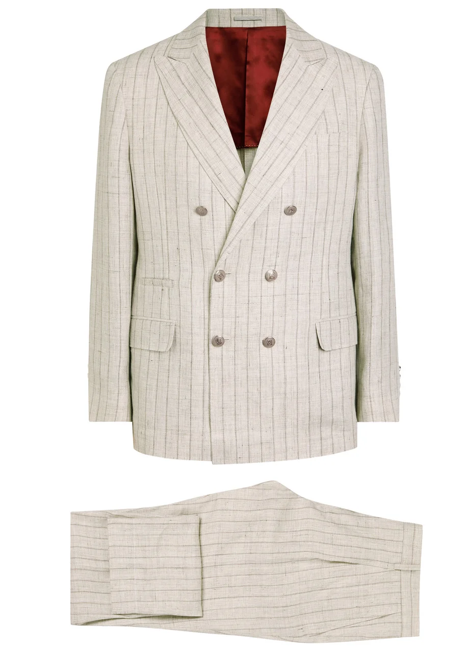Brunello Cucinelli Pinstriped Double-breasted Linen Suit - 1