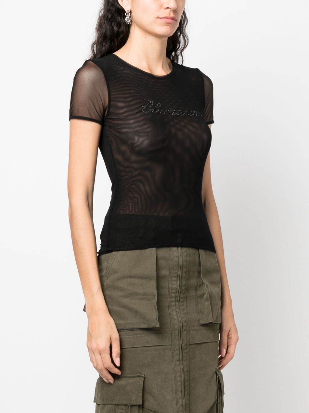 logo-embellished mesh top - 3