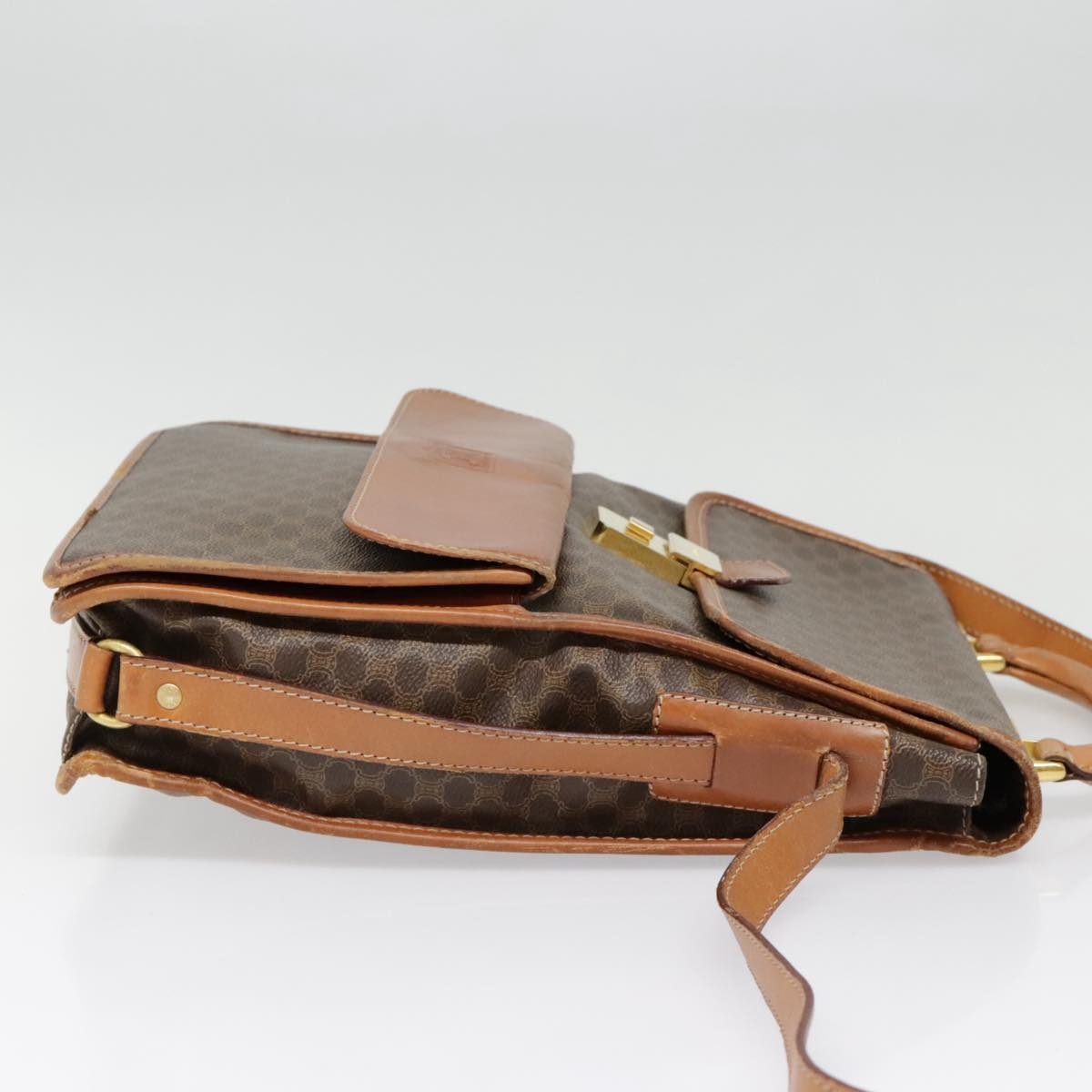 CELINE Macadam Canvas Shoulder Bag Pvc Leather Brown Gold - 4