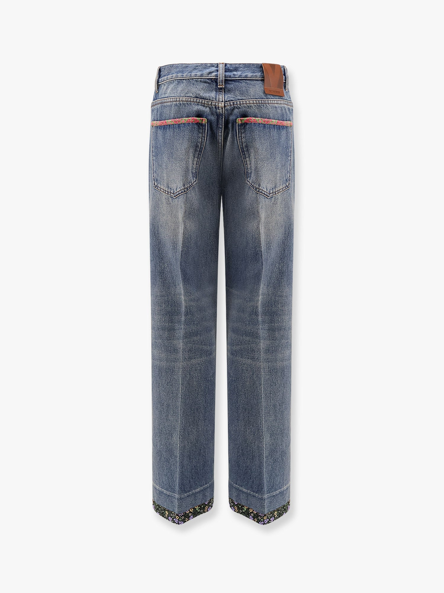 Jeans With Floral Print Fabric Border Detail - 4