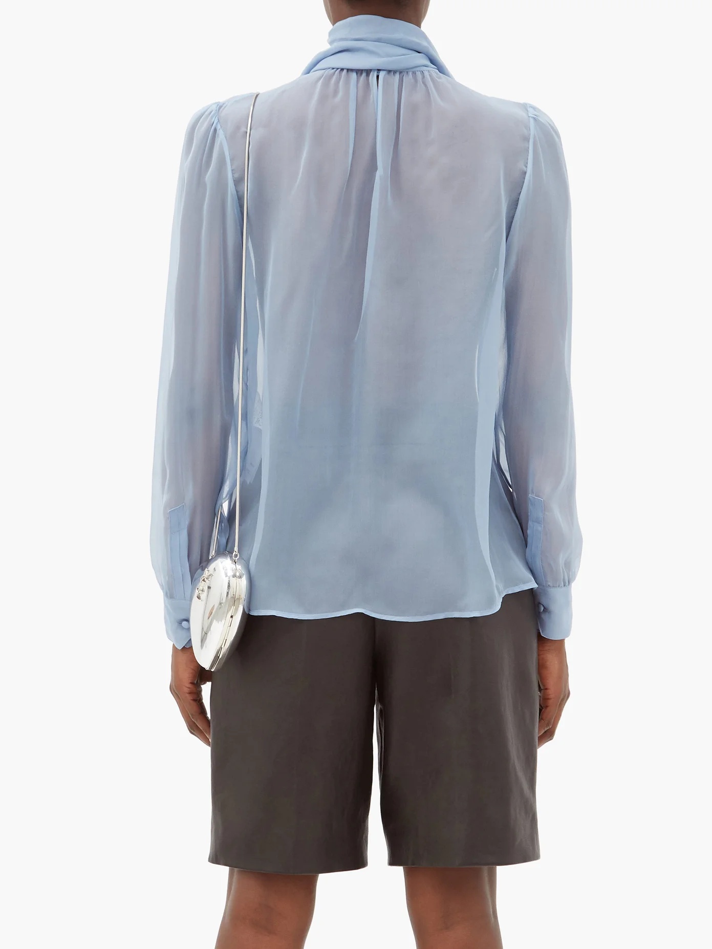 Tie-neck silk-chiffon blouse - 5