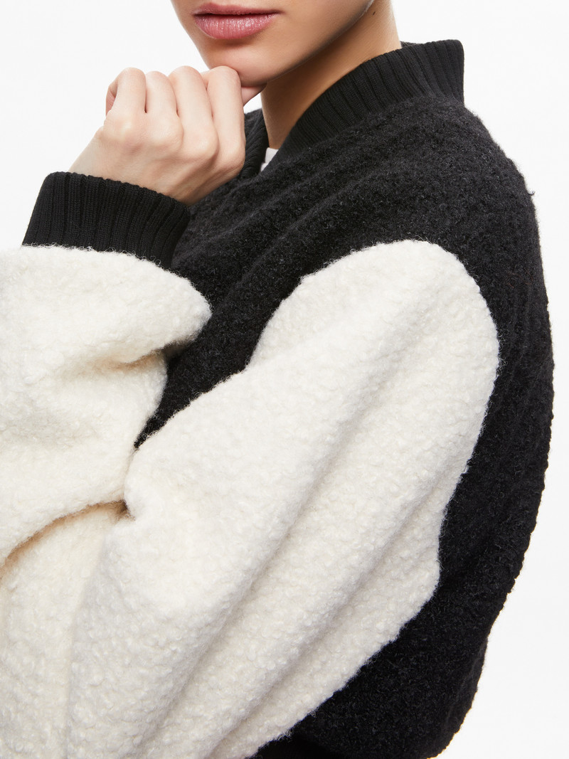 FELISA FUZZY KNIT CROPPED VARSITY JACKET 5