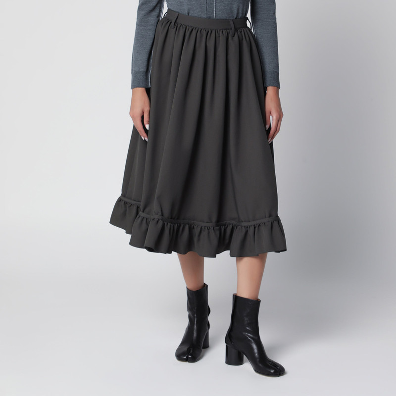 Grey midi skirt with ruffled flounce hem 1