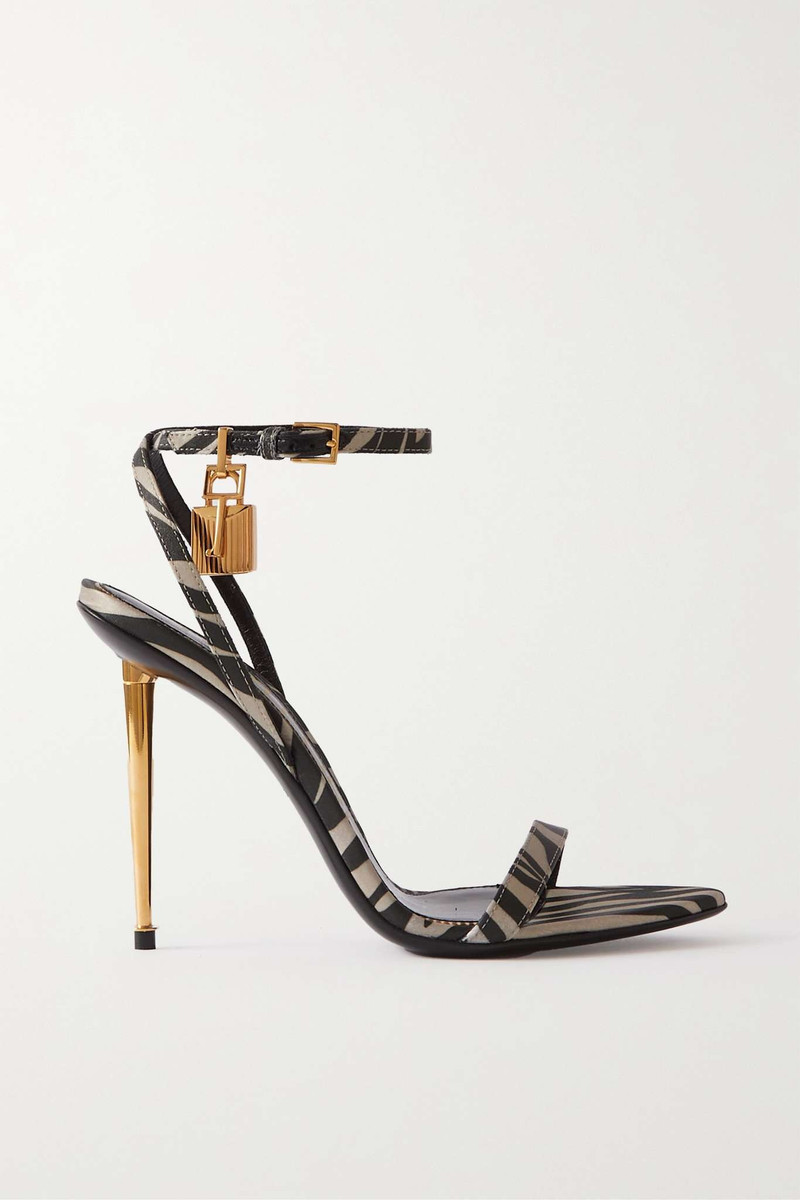 Padlock zebra-print satin sandals 1
