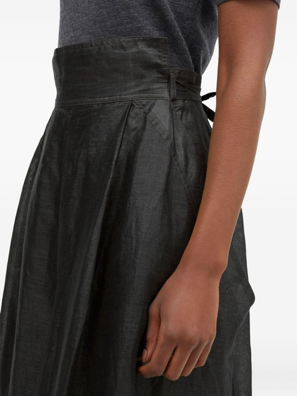 Nova Light Ramie pleated wrap midi skirt - 4