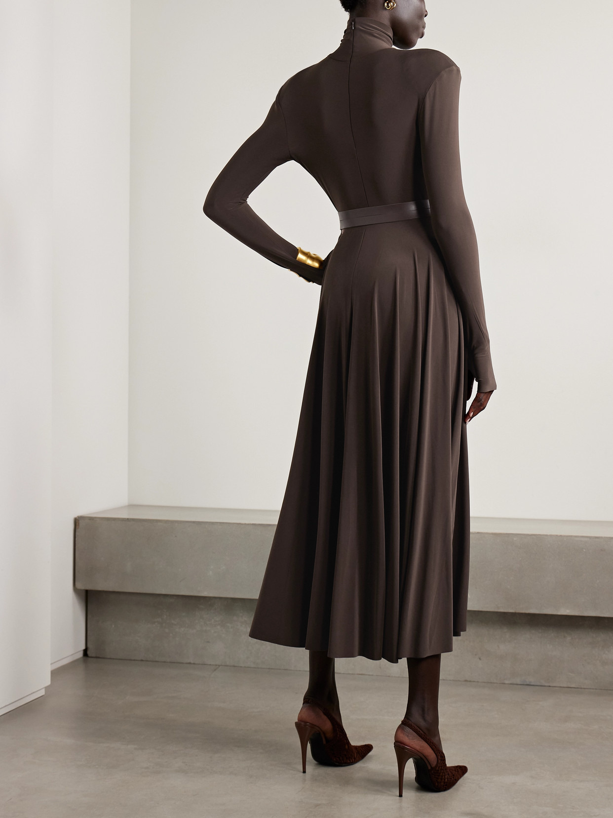 Belted Stretch-jersey Turtleneck Midi Dress - 3