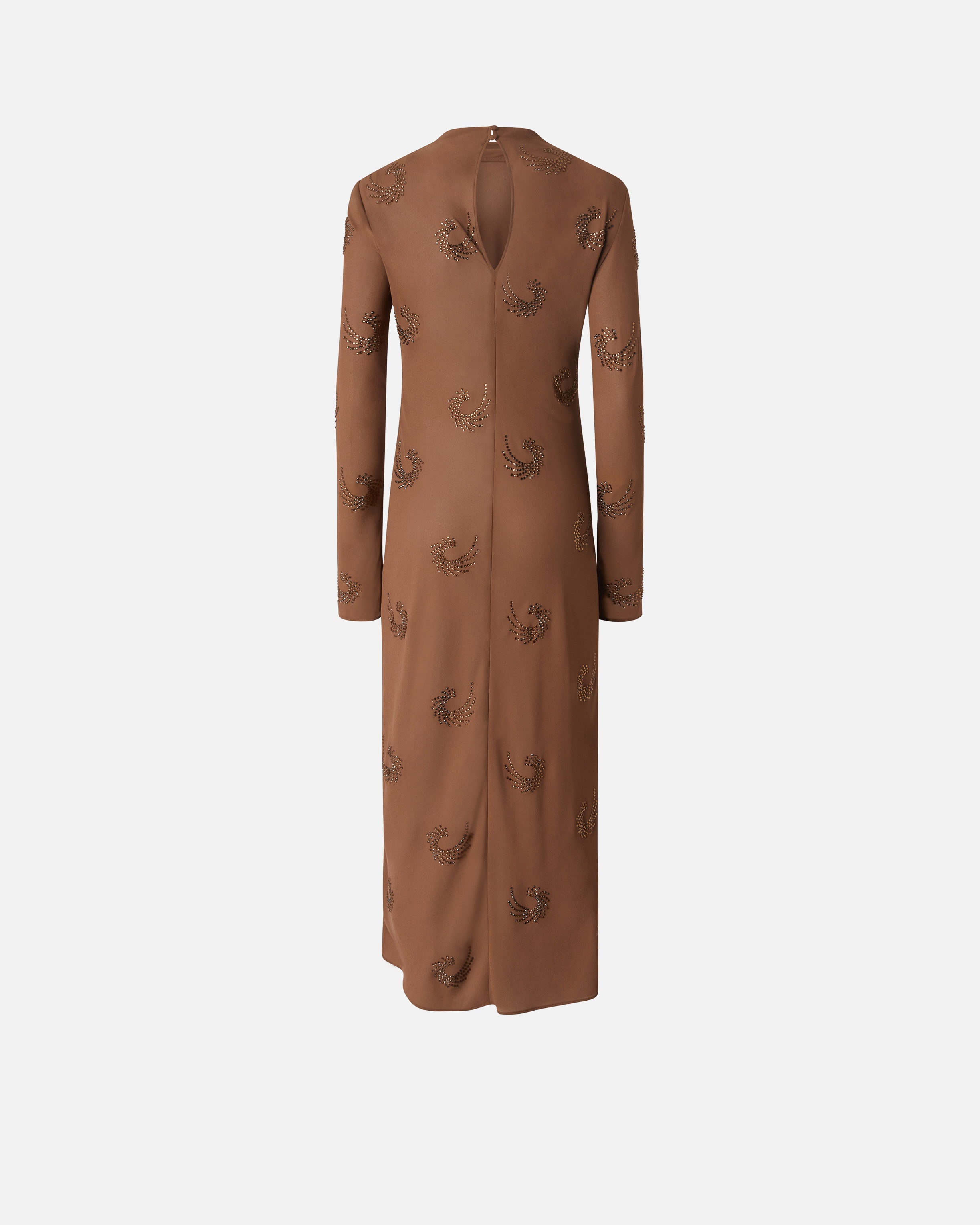 LONG HIGH-NECK DRESS WITH RHINESTONE SWIRLS - 6