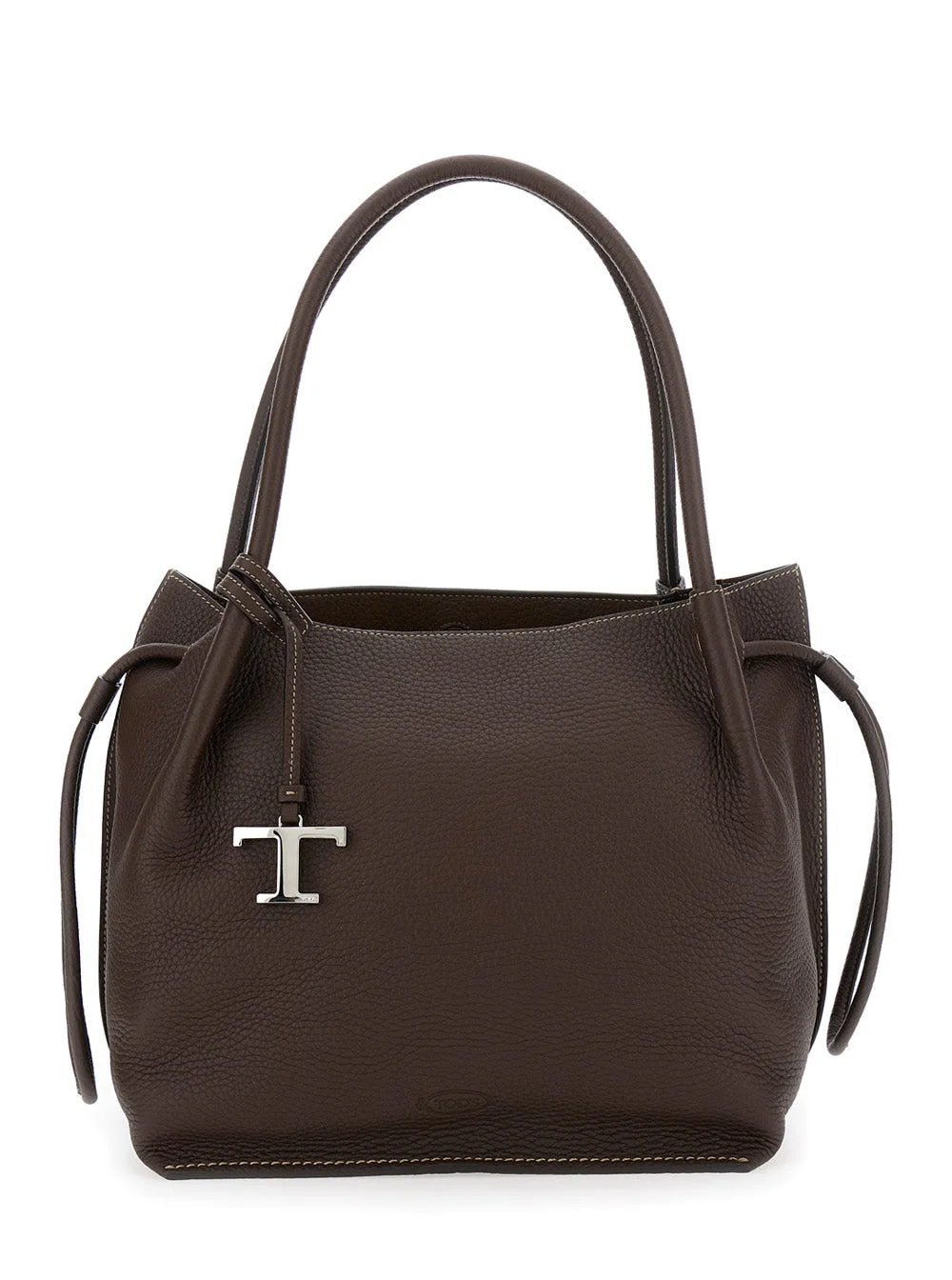 Tod's Women Brown Shoulder Bag With Two Top Handles And Drawstring Closure In Grained Leather Woman - 1