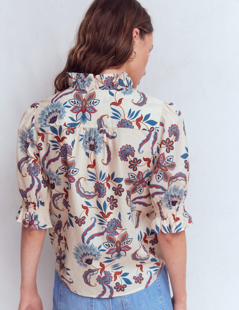 Heather Smocked Sleeve Top-Elegant Blossom Placement 5