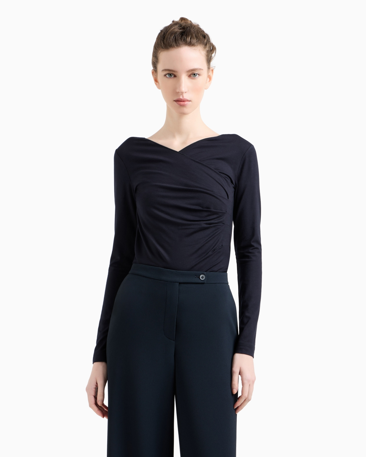 STRETCH JERSEY JUMPER WITH GATHERING DETAIL - 4