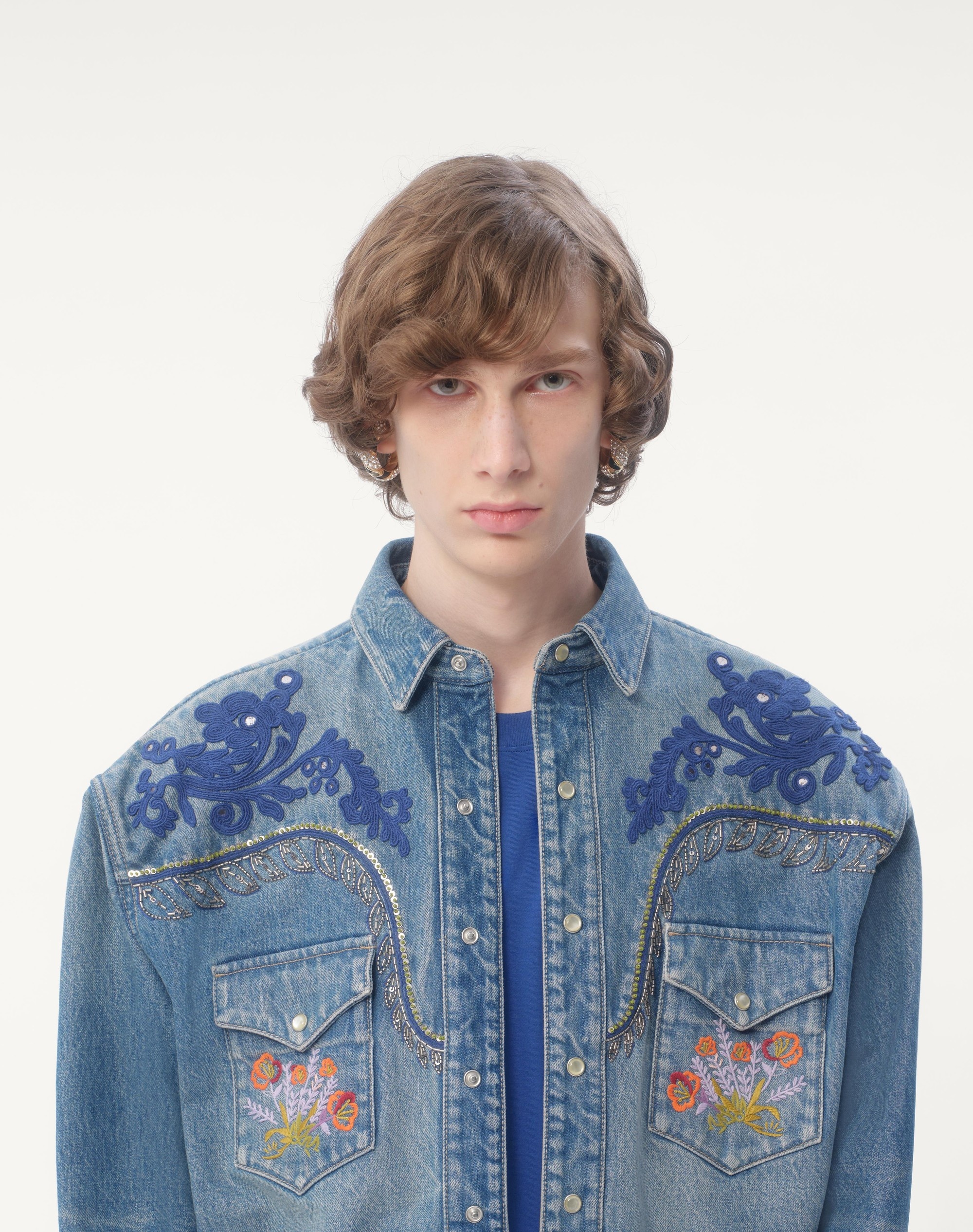 Valentino DENIM SHIRT WITH EMBROIDERY AND BEADS | REVERSIBLE
