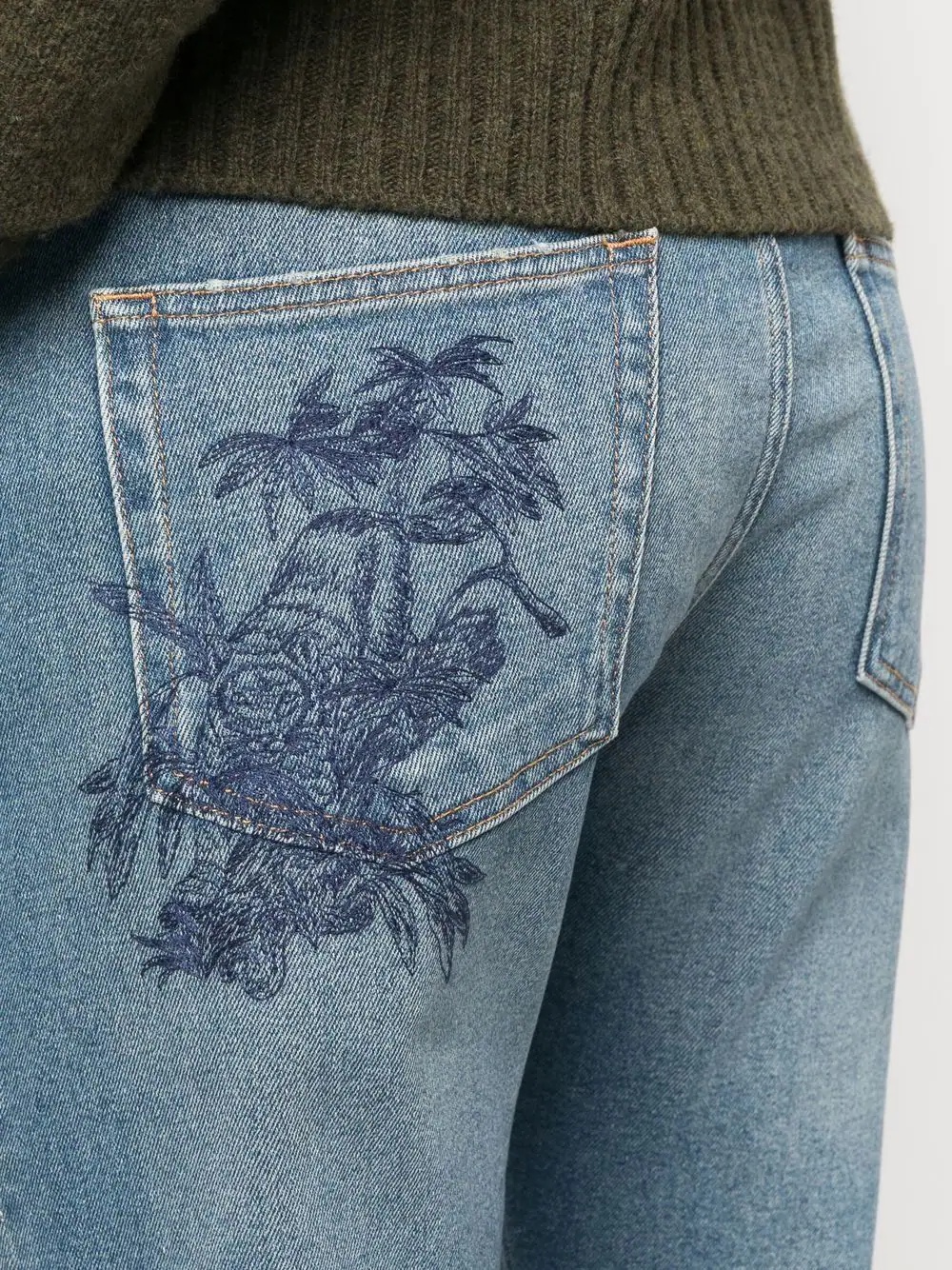 embroidered faded-wash detail jeans - 5