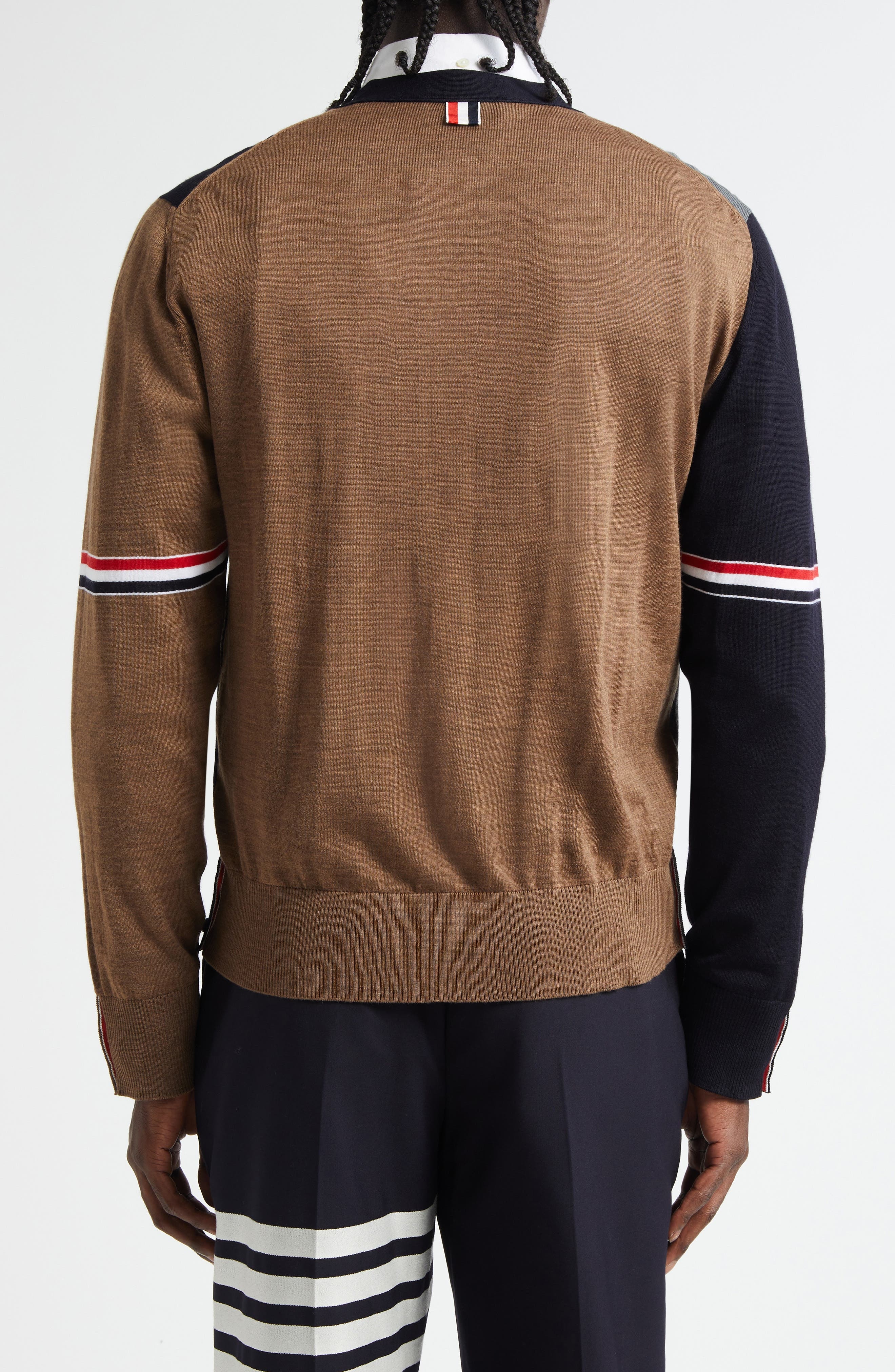 Thom Browne Fun-Mix Colorblock Relaxed Virgin Wool Cardigan in Navy/Grey/Brown at Nordstrom - 3