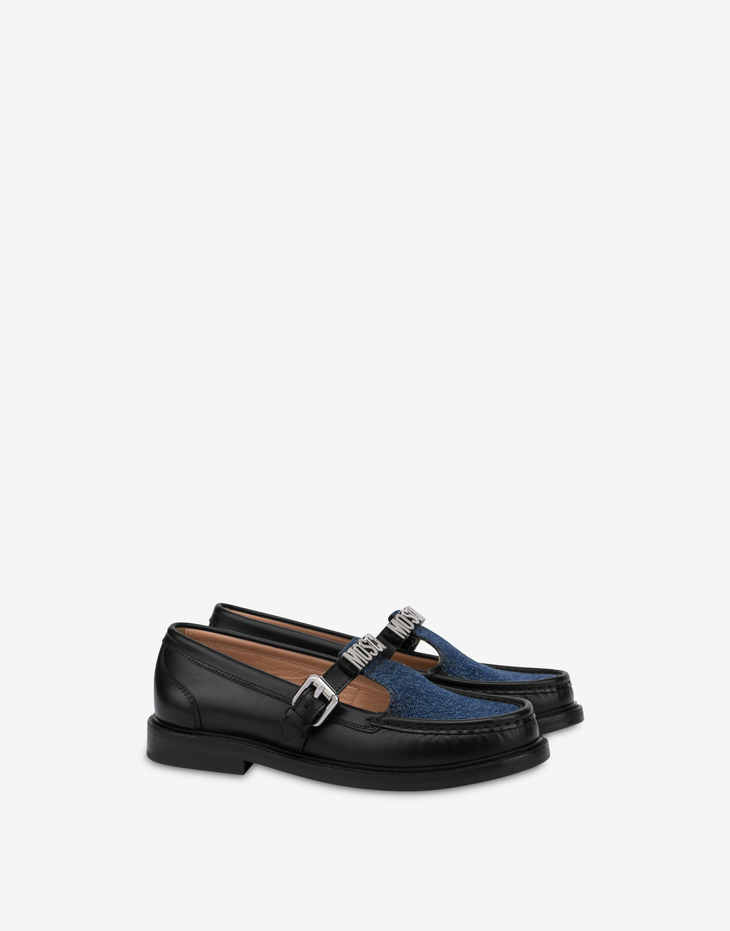 COLLEGE CALFSKIN AND DENIM LOAFERS - 1