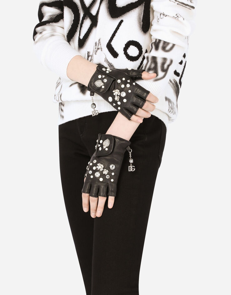 Nappa leather gloves with bejeweled embellishment - 2