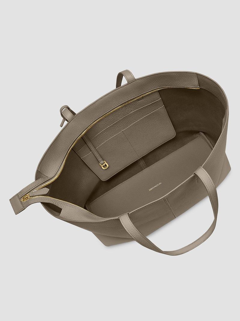 Women's Large Leather Zipped Soft Tote Bag - Cashmere Clay 3