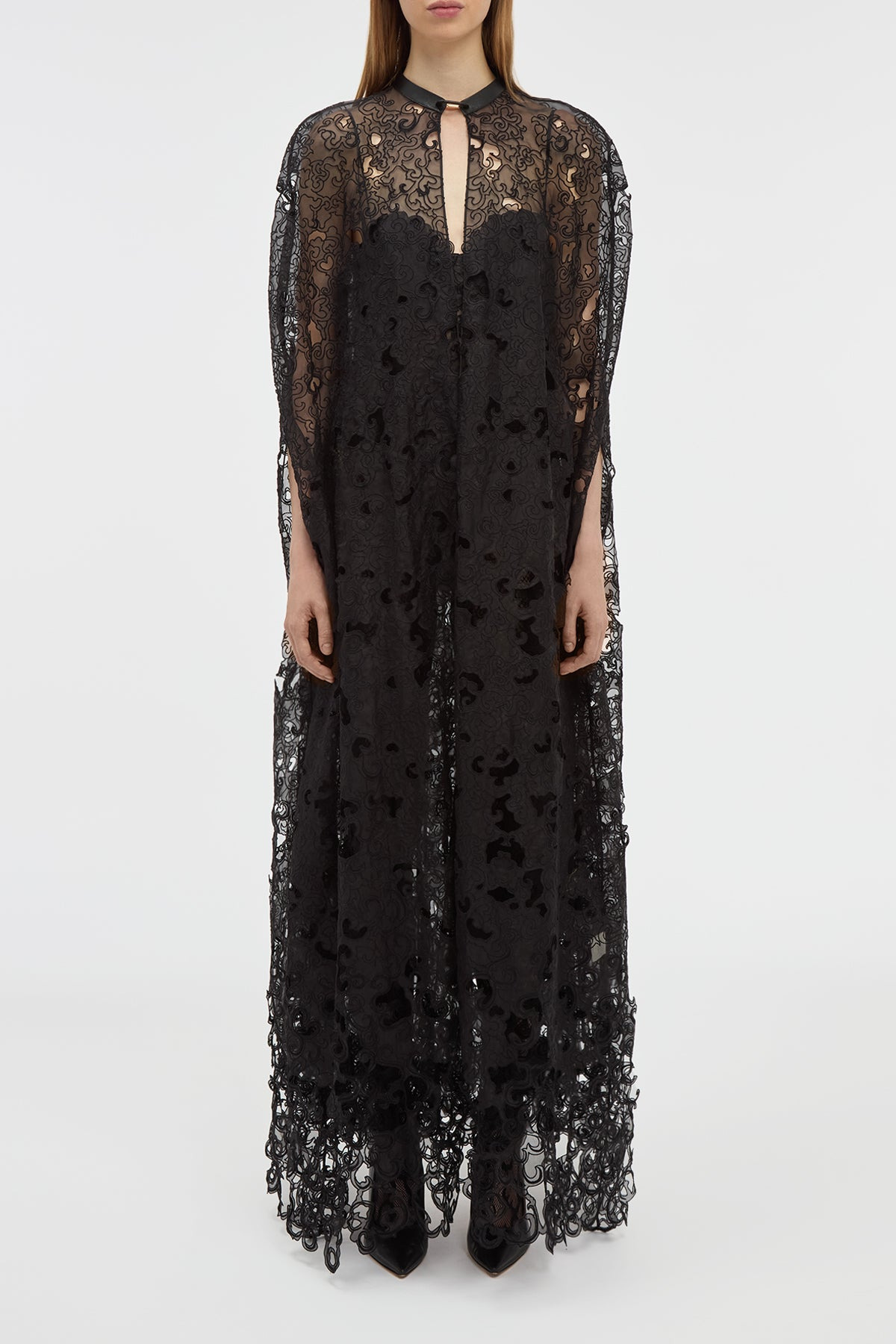 Tarah Cape in Black Silk Organza Lace - 2