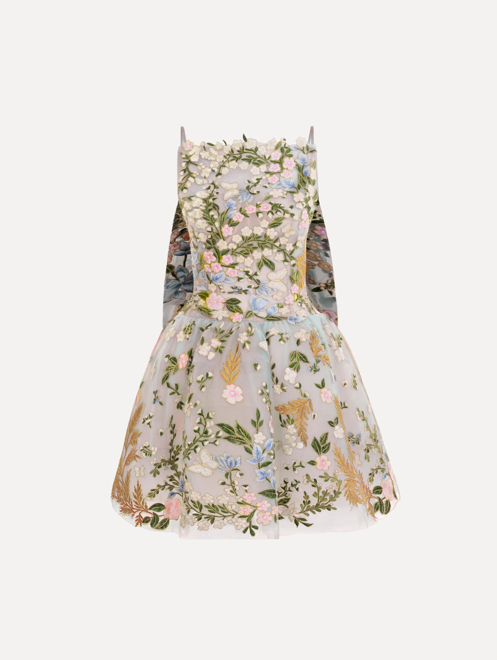 DOMINICAN MIXED-FLORAL GUIPURE CAPE-BACK DRESS - 1