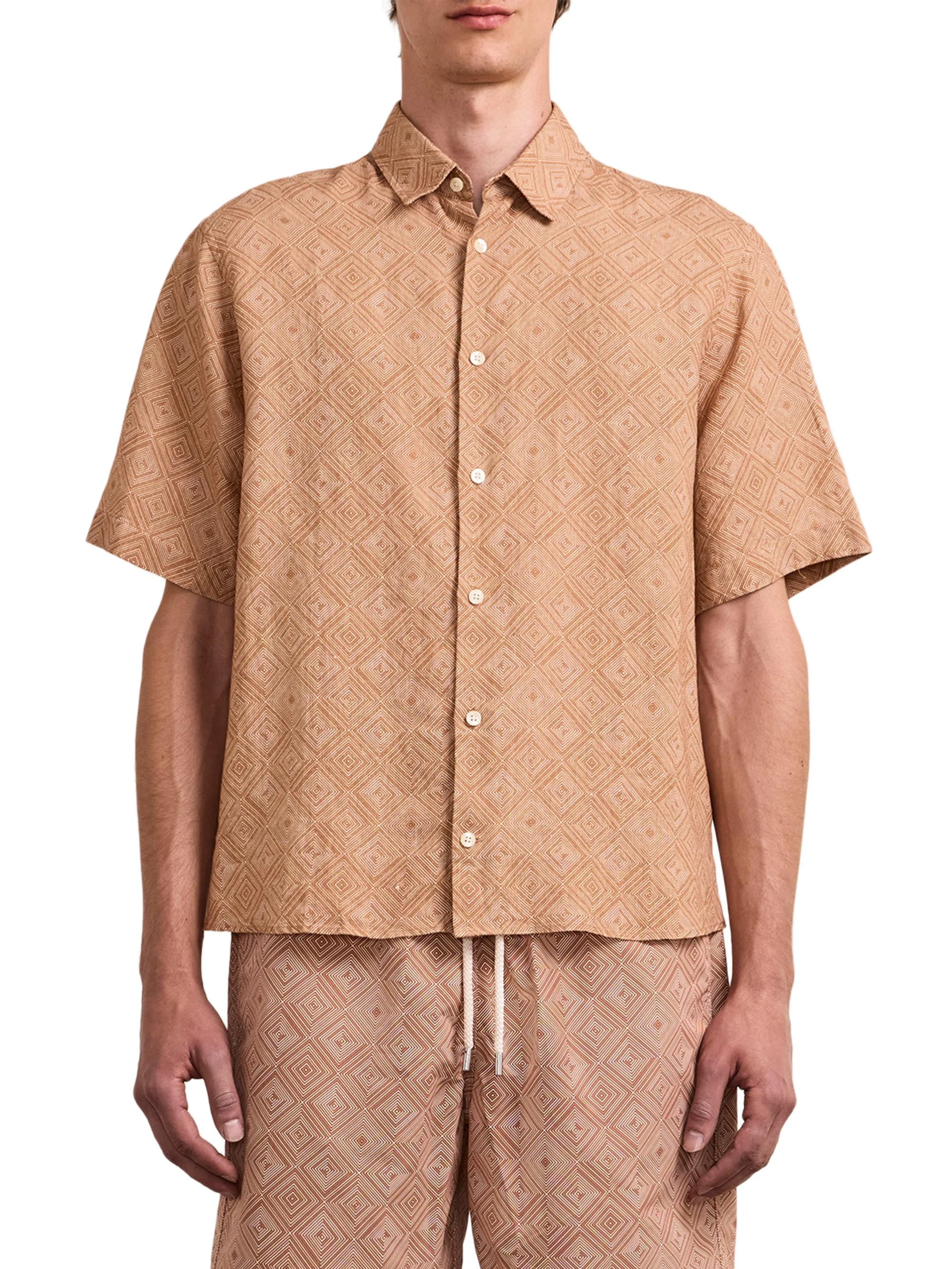 Men's Castro Angra Madeira-Print Linen Button-Front Shirt - Copper - 1